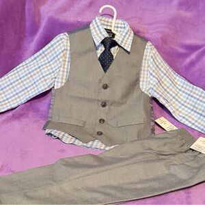 Nautica Light Gray Vest and Pants with Blue Checkered Shirt